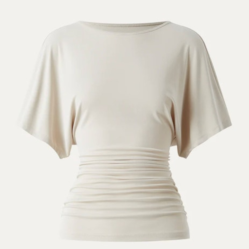 OGL Top Size M NEW Sandwashed Effortless Boatneck Batwing Sleeve Cream Ruches - Picture 4 of 14
